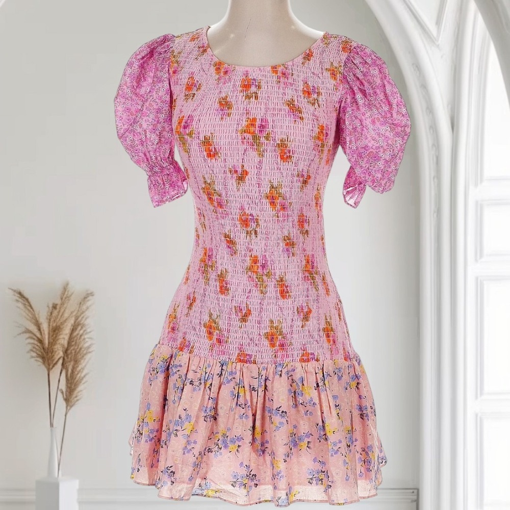 LoveShackFancy Luppa Dress in Exploded Pink Women's XS Whimsical Coquette